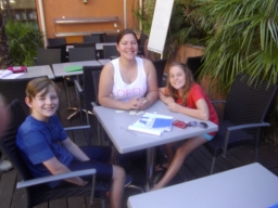Two young Canadians children, almost fluent from B.C. with their teacher Cyrielle
