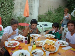 Dinner at the Boarding House in the garden. Excellent food